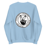 Light baby blue soft sweatshirt with our classic bunny heart plastikx logo on back and our signature logo on front  #plstx #plastikx